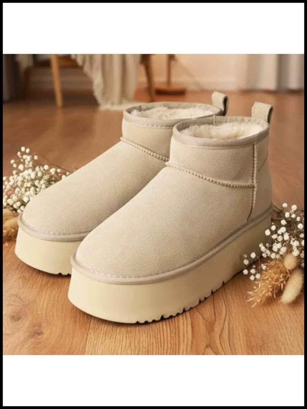 Genuine Suede Ankle Platform Boots Women Winter Snow Boots Faux Fur Lining